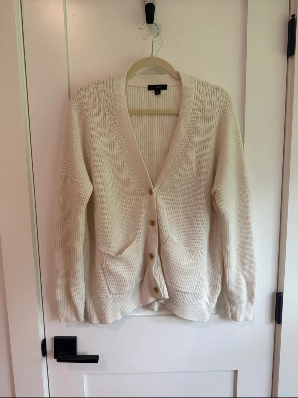 JCrew Classic Cream Ribbed Button-Front Cardigan Sweater